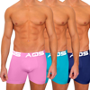 Aqs Classic Fit Boxer Brief 3-pack In Dark Purple/turquoise/pink
