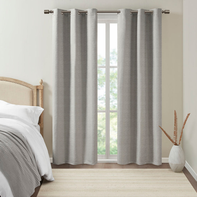 Beautyrest Rocky Solid Textured Jacquard Total Blackout Magnetic Closure Panel Pair In Gray