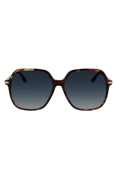 Victoria Beckham Chevron Modified Rectangle Sunglasses In Havana Red
