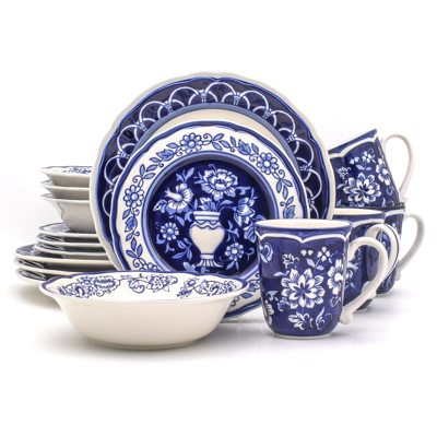 Euro Ceramica Blue Garden 16 Piece Hand-painted Dinnerware Set In Nocolor