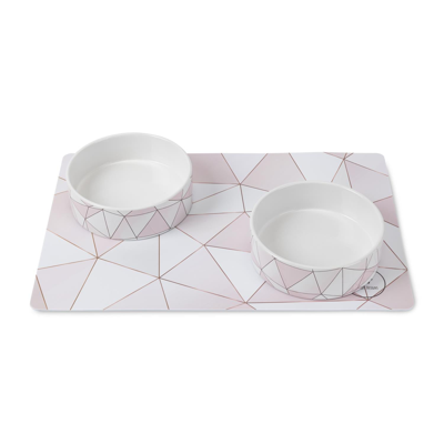 Park Life Designs Vienna 3 Piece Placemat And Bowl Set In Pink/white
