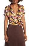 By Design Spread Collar Wrap Crop Top In Brocade Floral