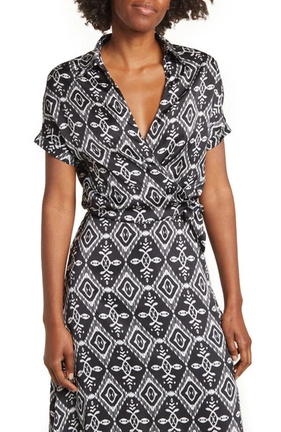 By Design Spread Collar Wrap Crop Top In Ikat