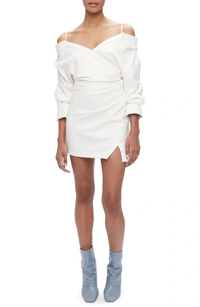 Jonathan Simkhai Monrow Cold-shoulder Gathered Linen-blend Mini Dress In White