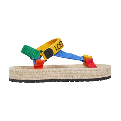 Loewe Paula's Ibiza Logo-embroidered Colour-block Webbing Platform Sandals In Yellow Multicolour