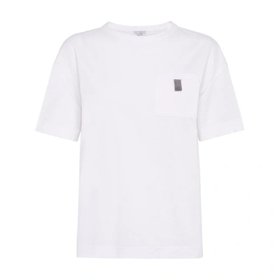 Brunello Cucinelli Cotton Jersey T-shirt With Monile Detailing In White