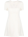 Valentino Bow-embellished Wool-blend Crepe Mini Dress In Weiss