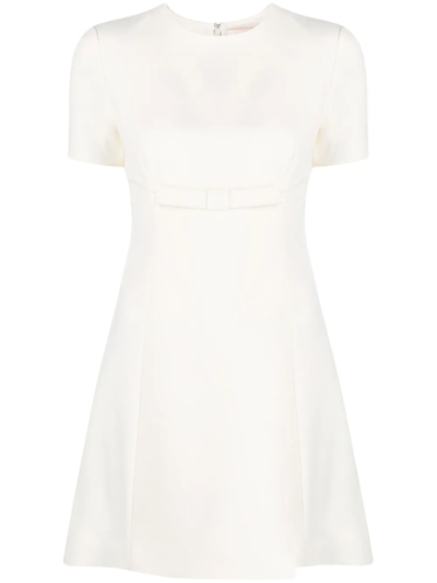 Valentino Bow-embellished Wool-blend Crepe Mini Dress In White