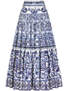 Dolce & Gabbana Majolica-print Poplin Calf-length Skirt In Blue
