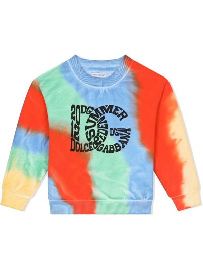 Dolce & Gabbana Kid's Logo Tie-dye Crewneck Sweater In Neutral