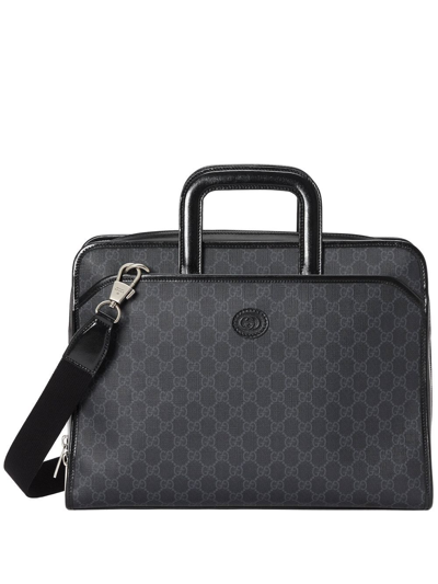 Gucci Leather Gg Supreme Briefcase In Black