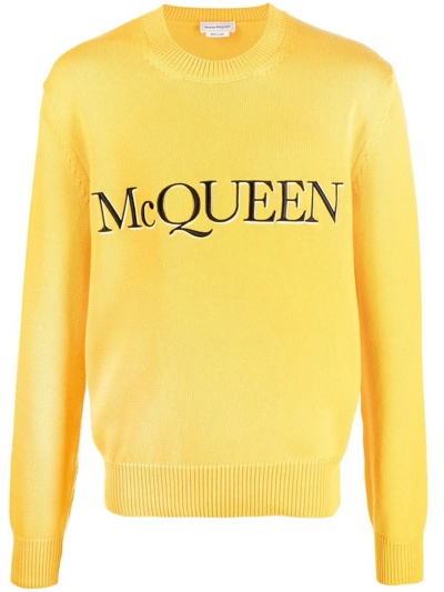 Alexander Mcqueen Logo-embroidered Knitter Jumper In Yellow
