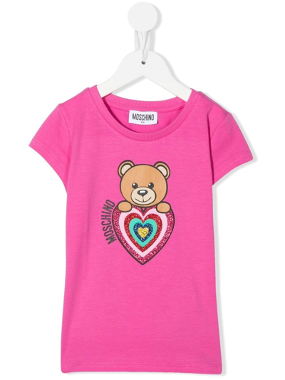 Moschino Kids' Teddy Bear Heart-motif T-shirt In Rosa