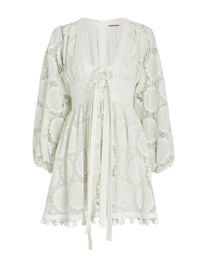 Alexis Mathilde Embroidered Linen Mini Dress In White