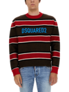 Dsquared2 Logo Crew Neck Sweater With Striped Pattern In Multi