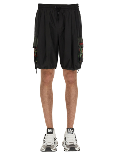 Dolce & Gabbana Bermuda Shorts With Logo Plaque In Black