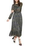 LOST + WANDER OH-LA LEOPARD LONG SLEEVE MAXI DRESS