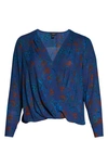 Halogen Cross Front Blouse In Blue Multi Moody Blooms
