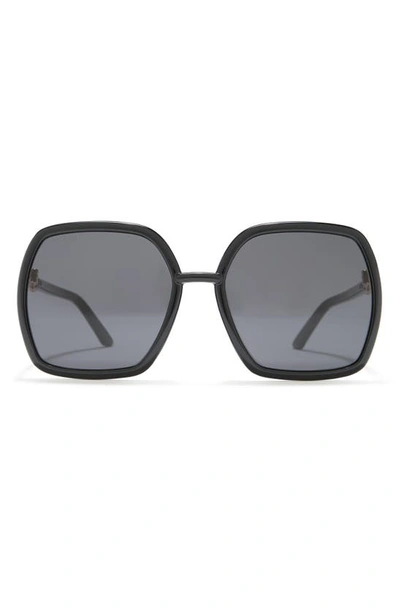 Gucci 58mm Square Rectangle Sunglasses In Black Black Grey