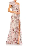 MAC DUGGAL FLORAL EMBROIDERED ONE-SHOULDER A-LINE GOWN