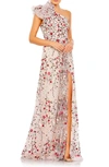 Mac Duggal Embellished Ruffled One Shoulder A Line Gown In Rose Multi