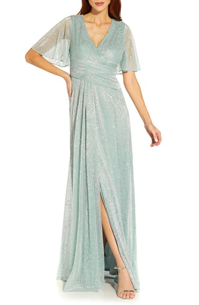 Adrianna Papell Metallic Mesh Drape A-line Gown In Multi