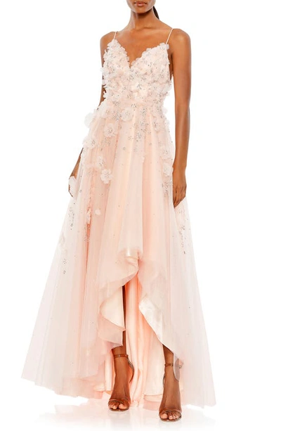 Mac Duggal Floral Embellished Sleeveless High Low Gown In Pink
