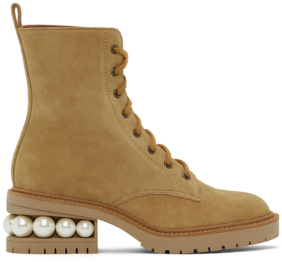 Nicholas Kirkwood Tan Casati Pearl Combat Boot In Brown