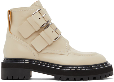 Proenza Schouler Beige Lug Sole Buckle Boots In White