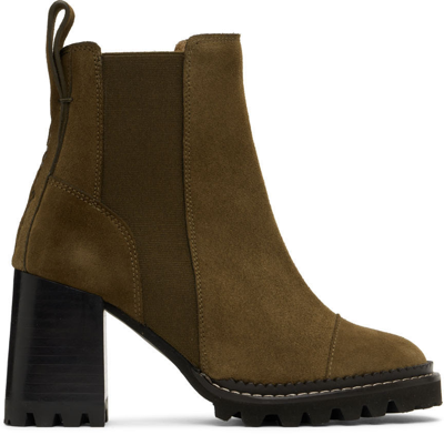 See By Chloé Khaki Mallory Ankle Boots In 252 Khaki