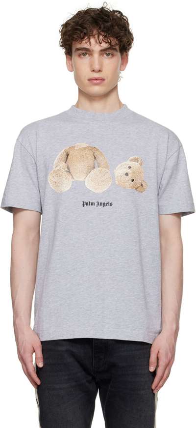 Palm Angels Grey Bear-print Cotton T-shirt