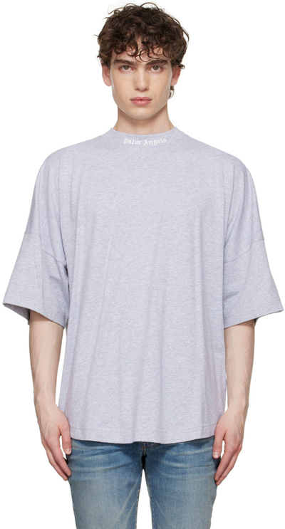 Palm Angels Gray Logo T-shirt In Grey/white