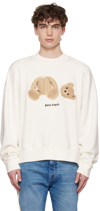 Palm Angels Bear Embroidered Boxy-fit Cotton-jersey Sweatshirt In White/brown