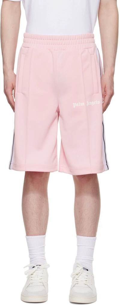Palm Angels Pink Track Shorts In Almond Blossom/white
