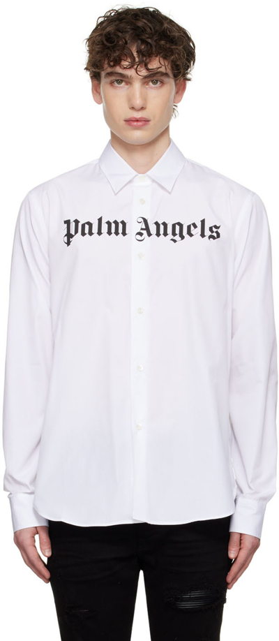 Palm Angels Logo印花棉质衬衫 In White Black