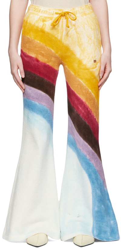 Acne Studios Peisko Rainbow-stripe Flared Mid-rise Cotton Trousers In Coffee Brown