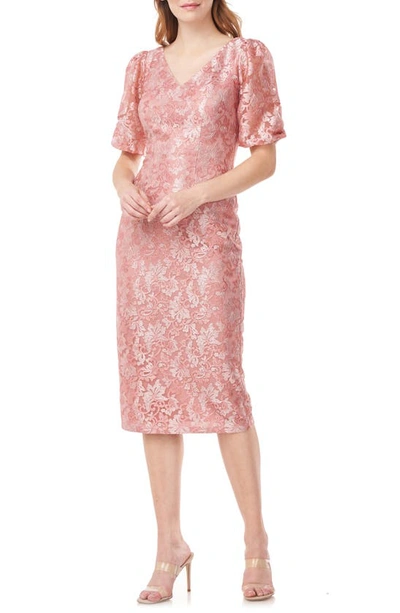 Js Collections Lia Puff Sleeve Cocktail Dress In Rose Cloud