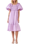 English Factory Ruffle Smocked Cotton Dress In Lilac