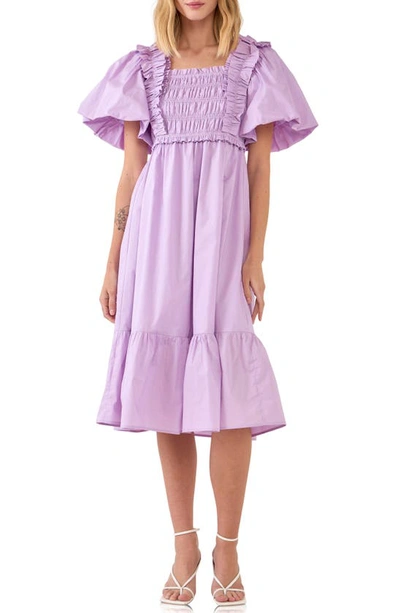 English Factory Ruffle Smocked Cotton Dress In Lilac