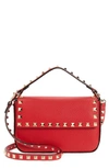 Valentino Garavani Mini Rockstud Leather Top Handle Bag In Rouge Pur