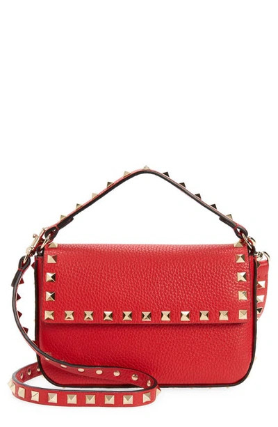 Valentino Garavani Mini Rockstud Leather Top Handle Bag In Rouge Pur