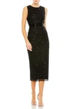 Mac Duggal Geometric Beaded Midi Cocktail Dress In Black