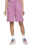 Nike Sportswear Essential Fleece Shorts In Light Bordeaux/ White