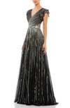 Mac Duggal Sequin Cutout Gown In Black Silver