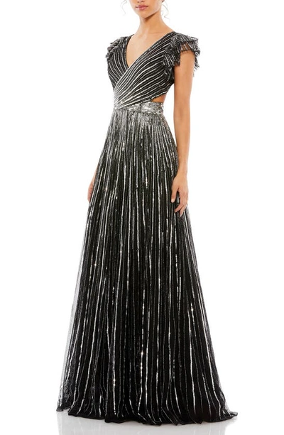 Mac Duggal Sequin Cutout Gown In Black Silver