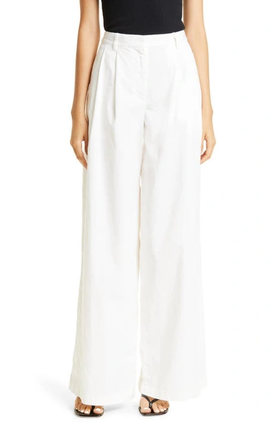 Nili Lotan Dillon Pleated Stretch-cotton Twill Wide-leg Pants In White