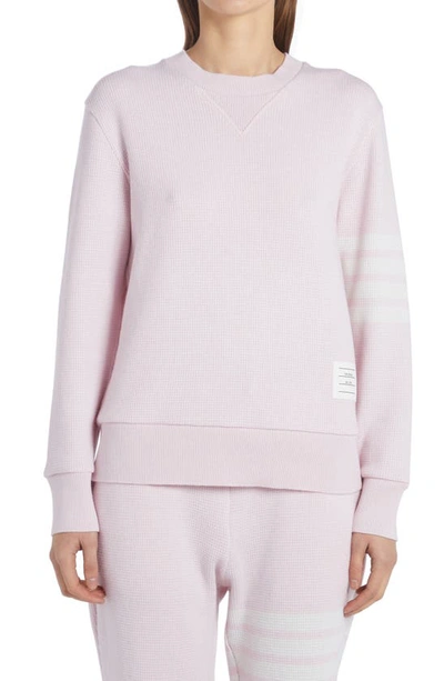 Thom Browne Cashmere Wool Waffle 4-bar Pullover Sweatshirt In Pink