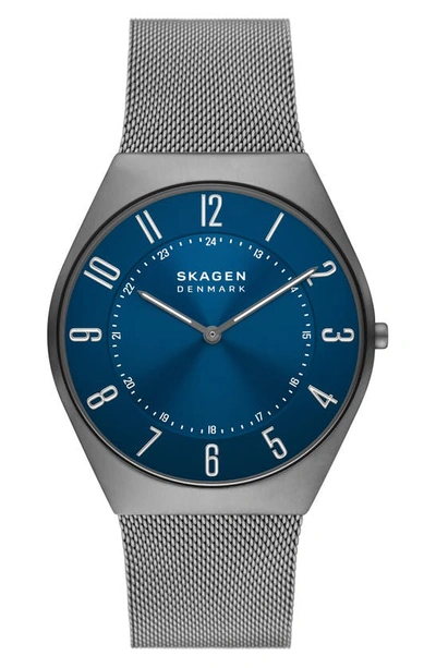 Skagen Grenen Ultraslim Mesh Strap Watch, 42mm In Blue/gray