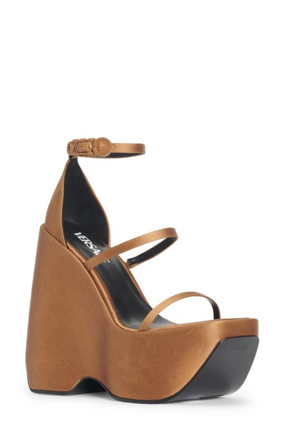 Versace Tri-platform Sandal In Tawny Brown