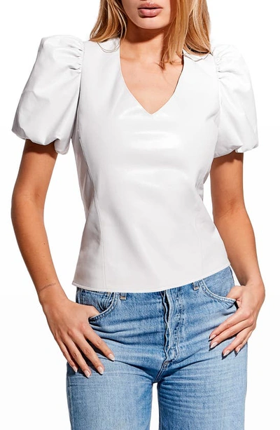 As By Df Angelina Recycled Leather Blend Puff Sleeve Top In White